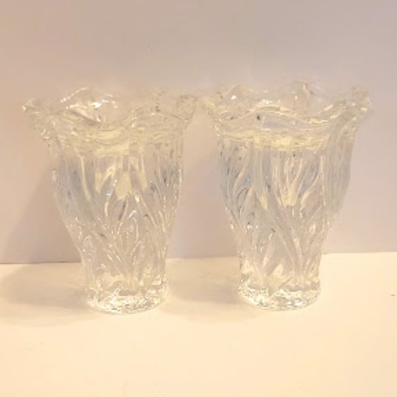 Set or 2 Mikasa Heavy Crustal Clear Glass Candle Holders 3.25" - Picture 3 of 4
